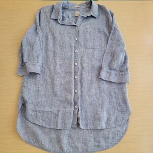 Chico's Linen No Iron Light Blue Button-Down Shirt Women's Size 2